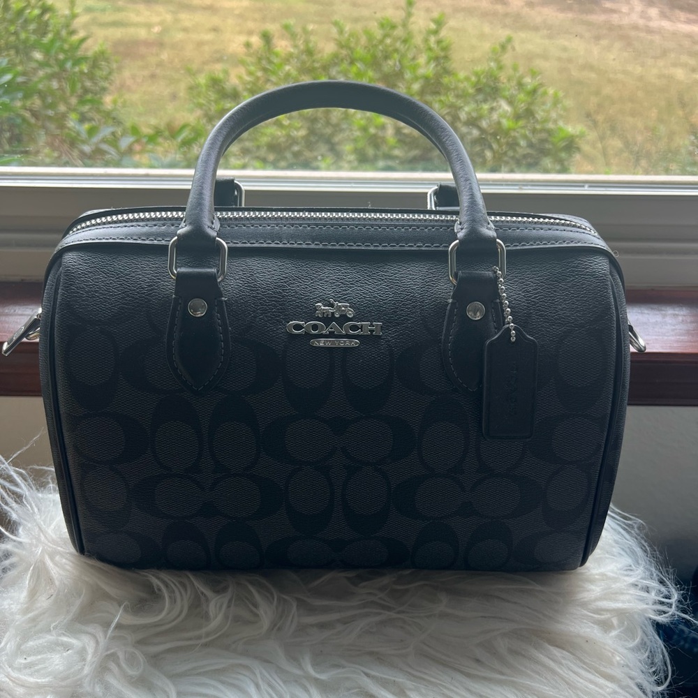 COACH• Outlet | Rowan Satchel bag in signature canvas |  Coach black bag